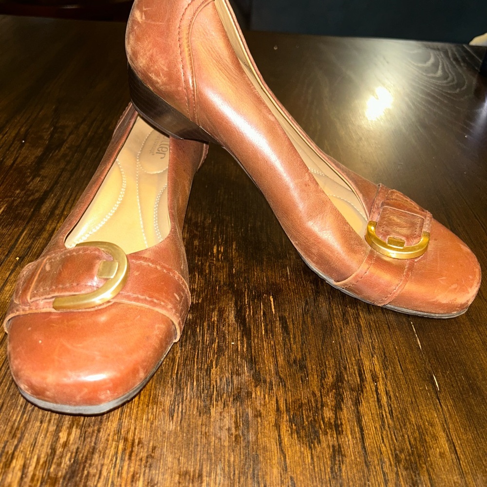 Hotter Brown and Gold Flats with Decorative Buckle